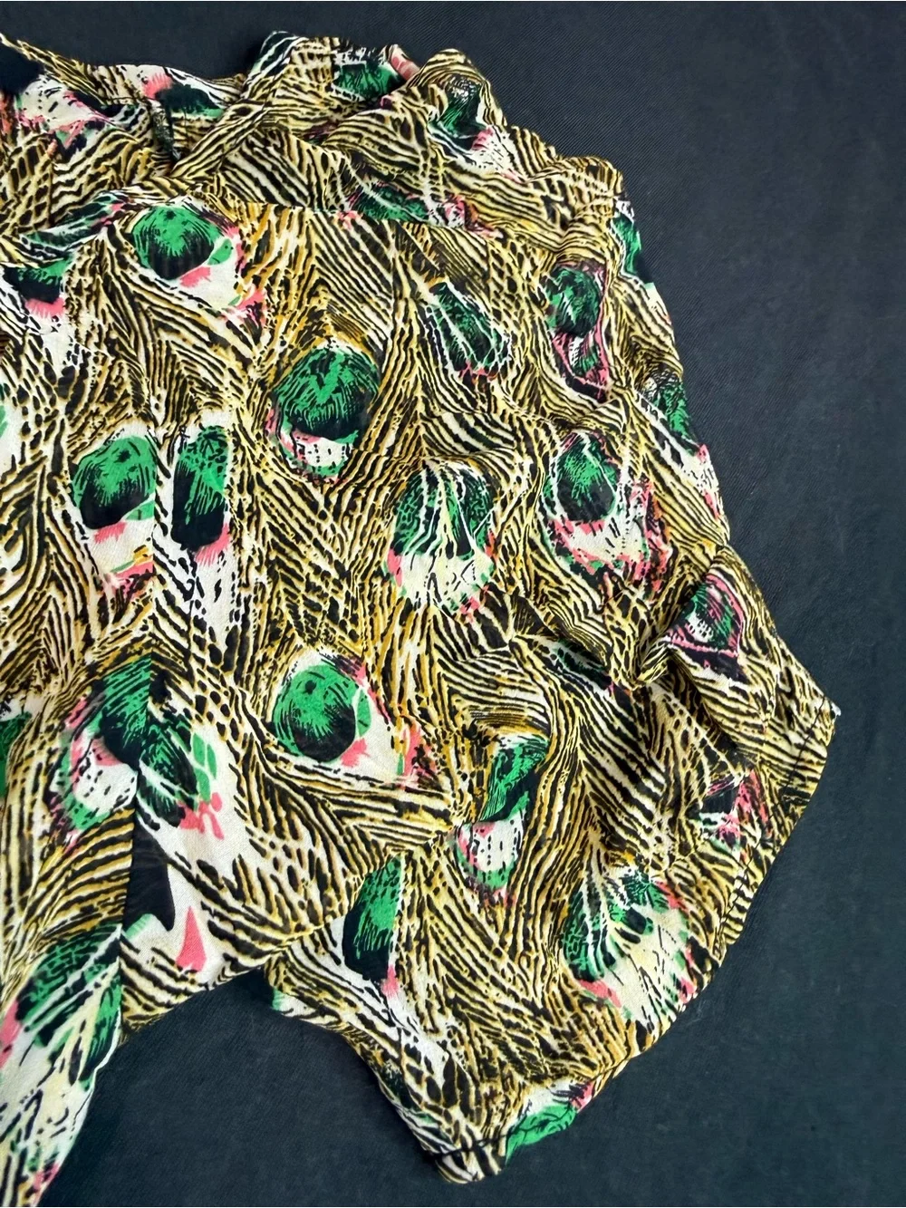C. Luce Green Peacock Print Dress with Pink Hem - Picture 5 of 5